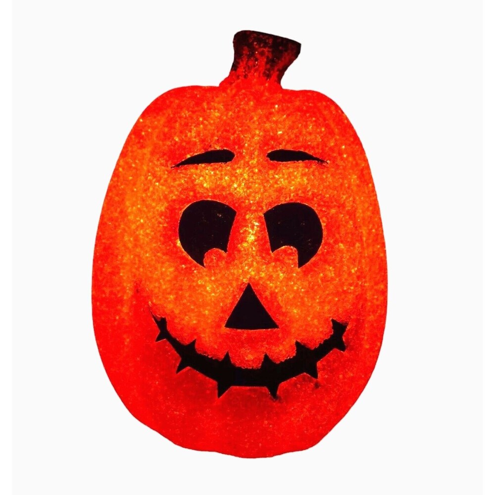 Seasons Halloween Light Up Pumpkin Jack O'Lantern Melted Plastic Popcorn 12"
